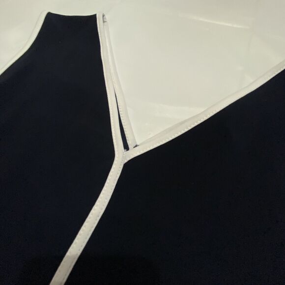 Anne Klein Navy Blue White Striped Sleeveless Silky Top M Medium Shirt Blouse - Picture 6 of 11